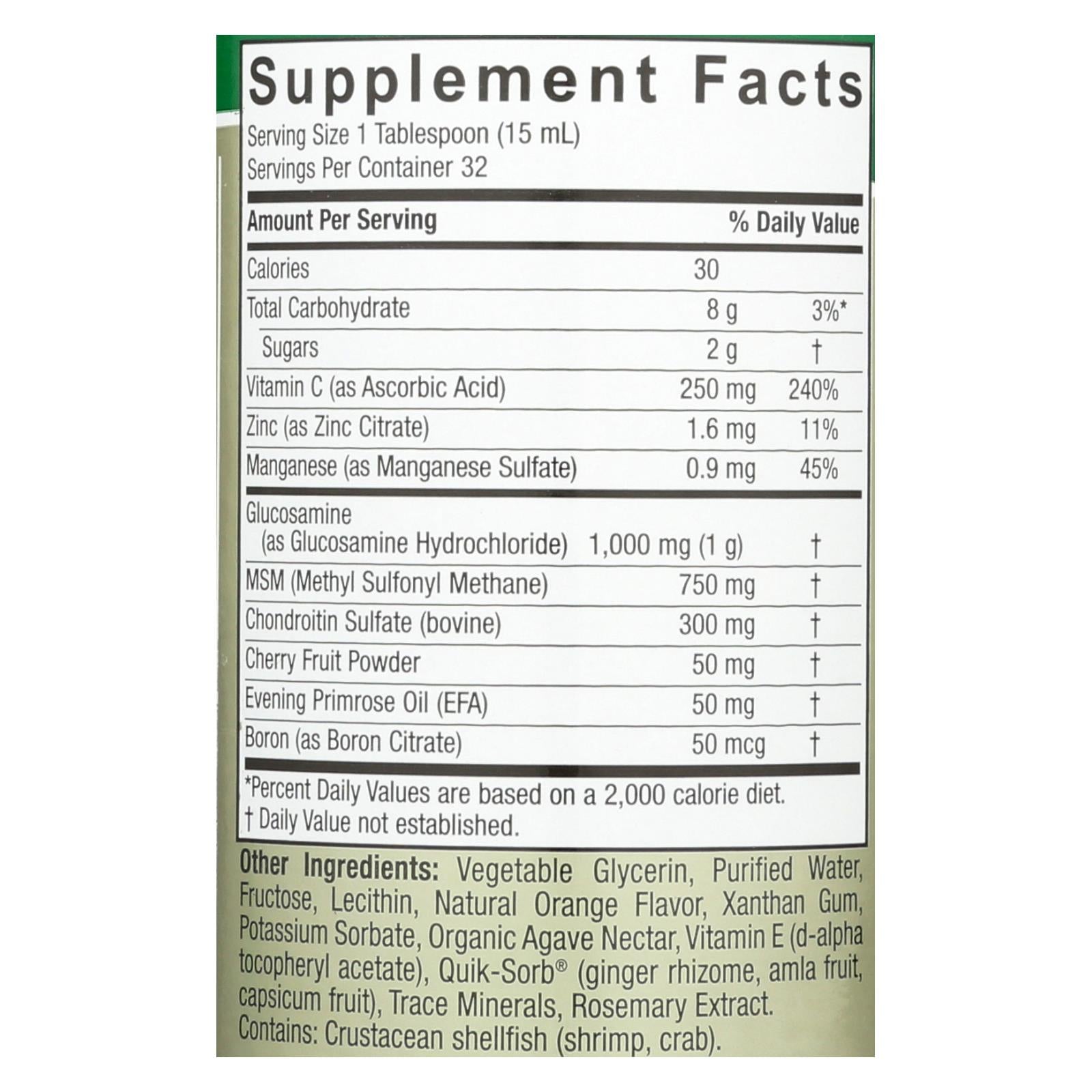 Glucosamina y condroitina Nature's Answer con MSM para el alivio de las articulaciones - 16 oz