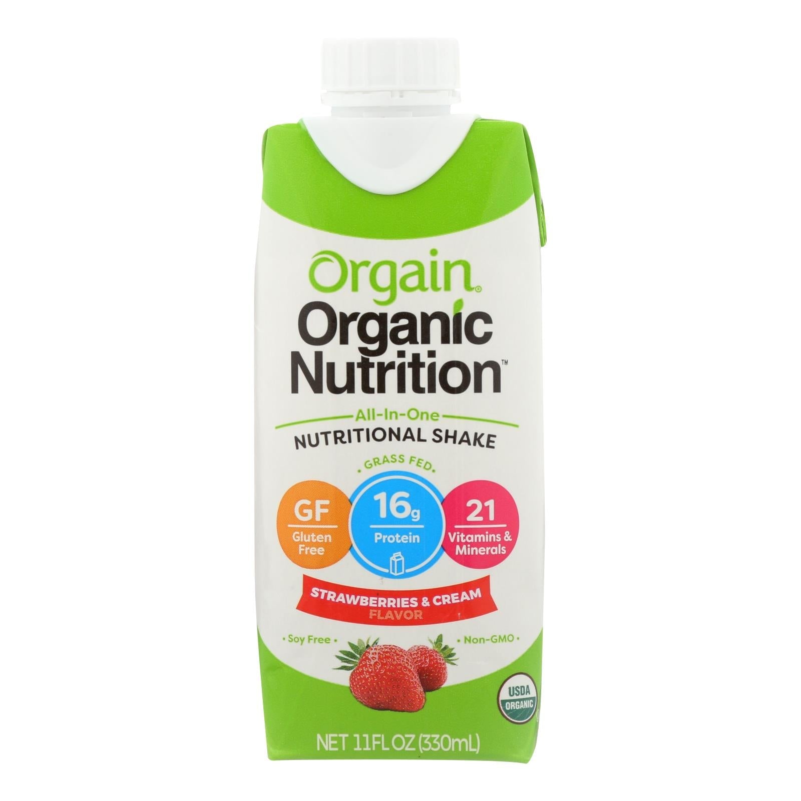 Batido de frutos secos orgánico Orgain - Fresa y crema (paquete de 3) - 11 fl. oz.
