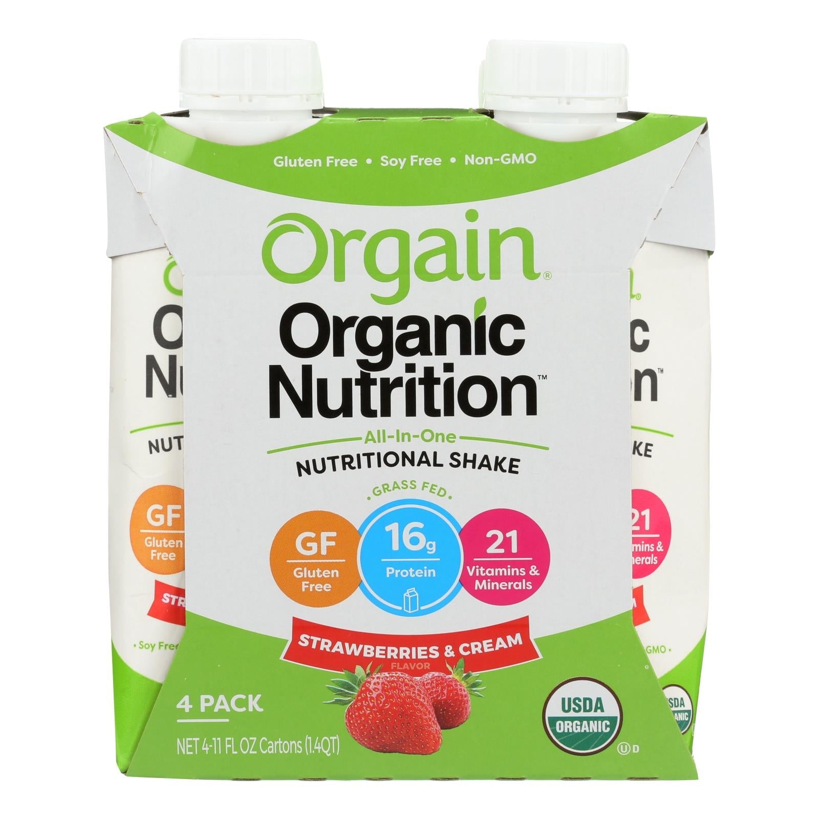 Batido de frutos secos orgánico Orgain - Fresa y crema (paquete de 3) - 11 fl. oz.