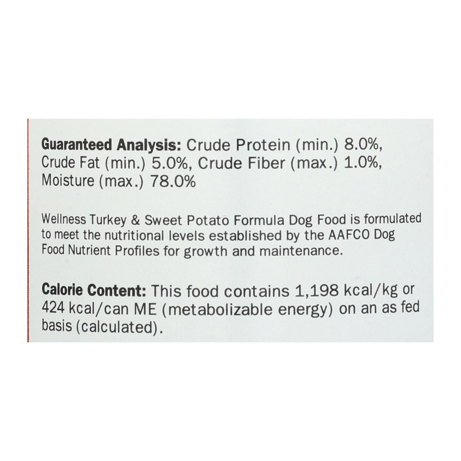 Alimento para perros Wellness Pet Products - Receta de pavo y batata (paquete de 12) - 12,5 oz.