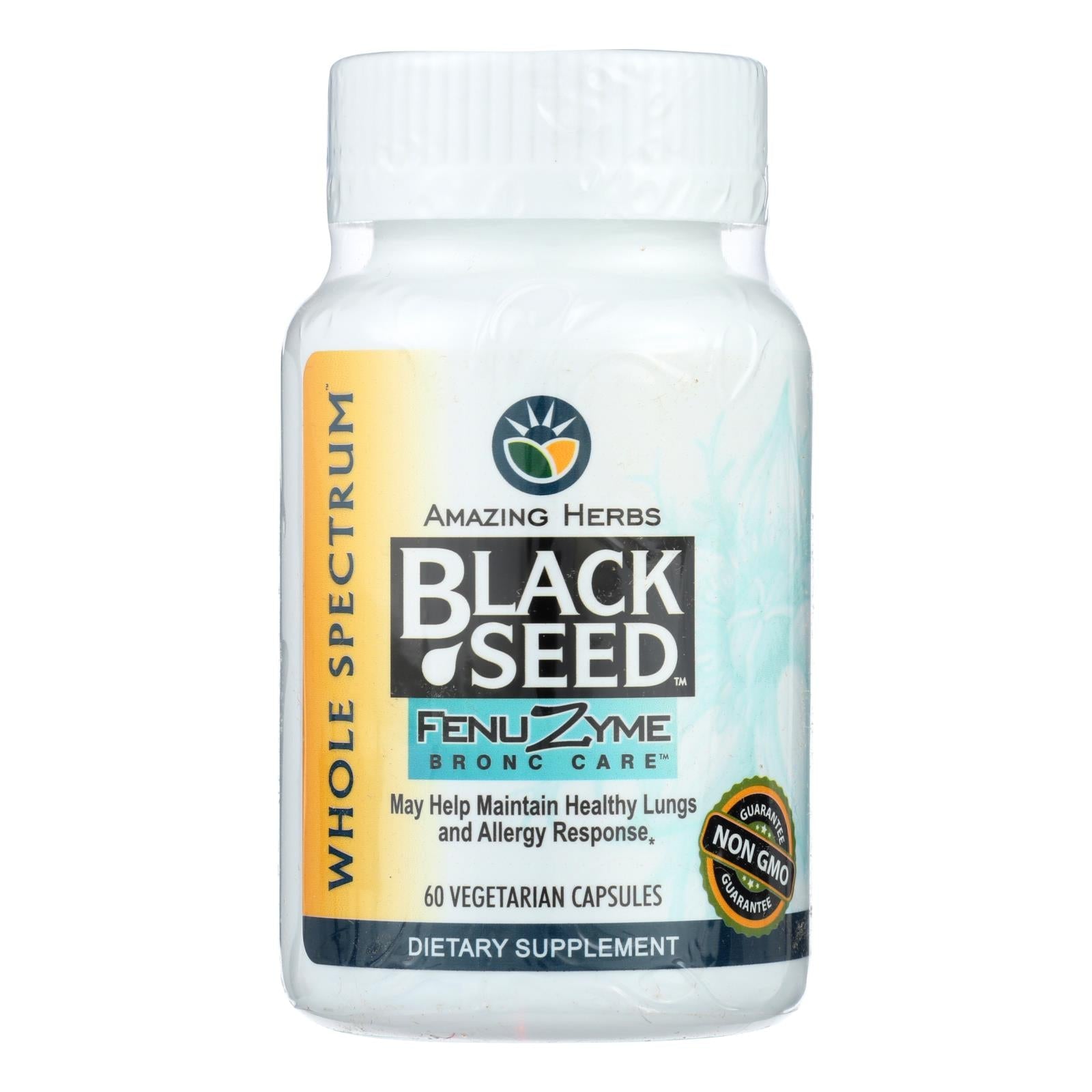 Suplemento para el cuidado del bronquio con Fenuzima de Semilla Negra de Amazing Herbs (60 Cápsulas)