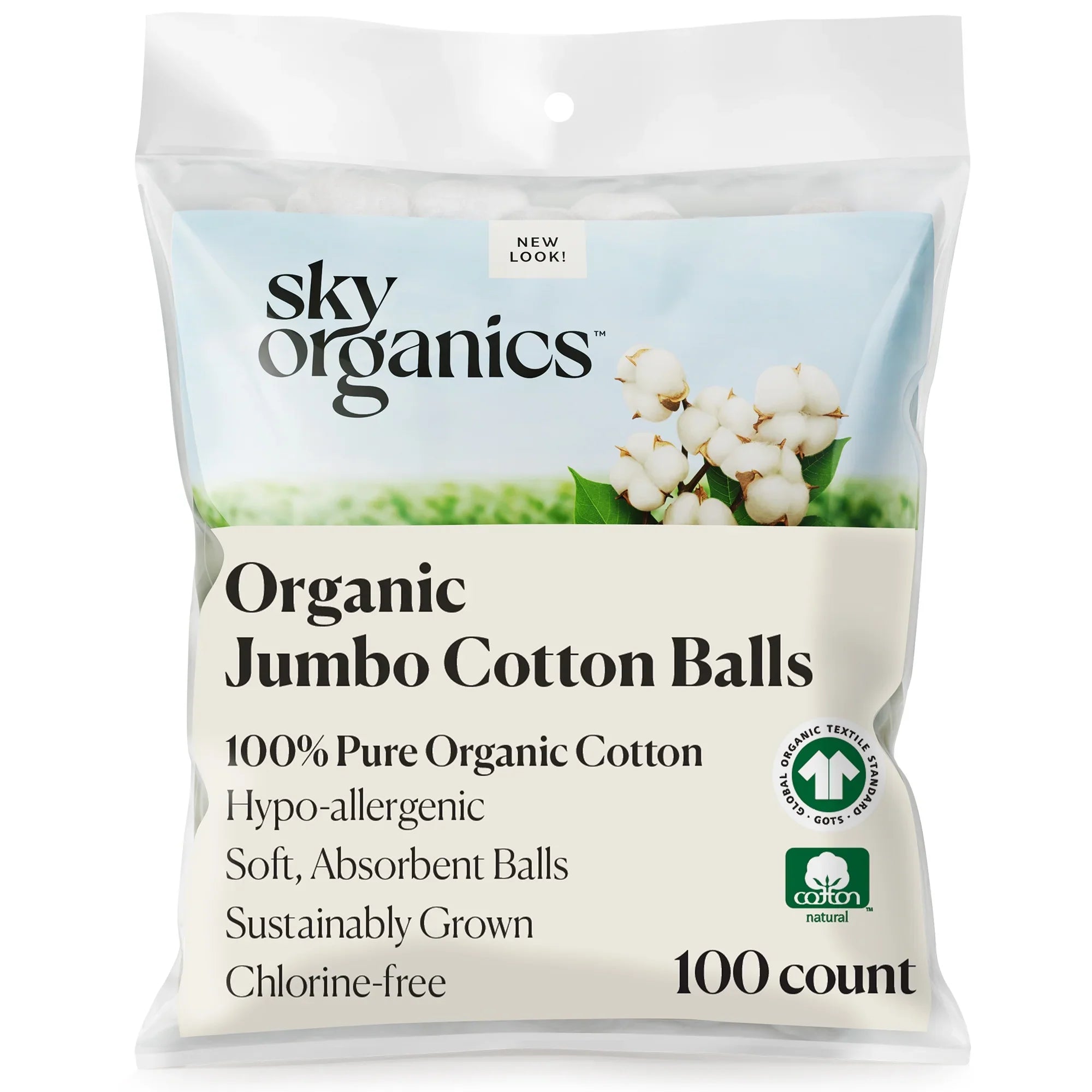 Sky Organics - Bolitas de algodón 100 % orgánico, 100 unidades (paquete de 1) - Desmaquillante suave