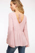 Pink V-Neck Bell Sleeve Back-Tie Ruffled Blouse