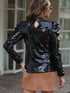 Mock Neck Sequin Top with Puff Sleeves