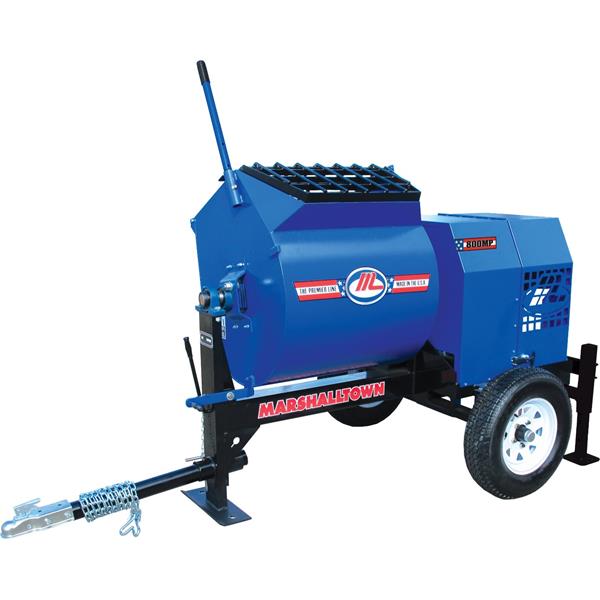 Marshalltown 27302 Mortar/Plaster Mixer 7 HP Gas engine, Batch Capacity 8, 2" Ball Coupler Tow Bar With Outriggers