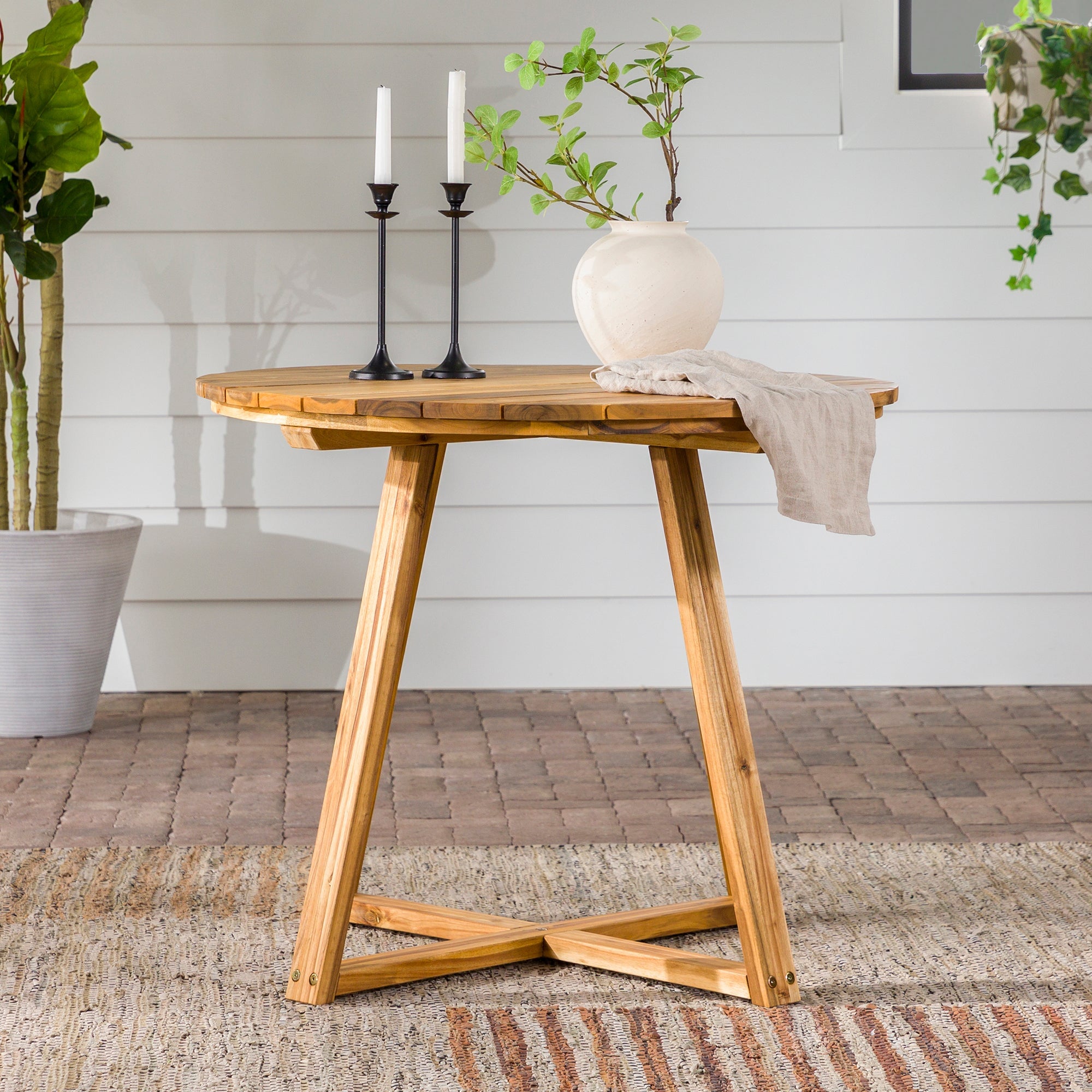 Mesa de comedor redonda para patio con tablero de listones moderno Prenton