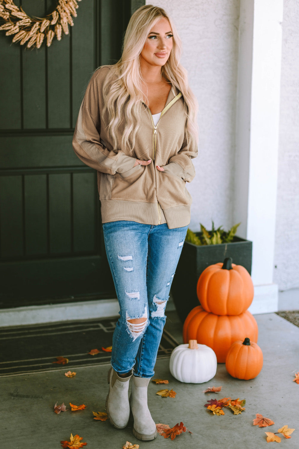 Colorblock Hooded Coat Plus Size