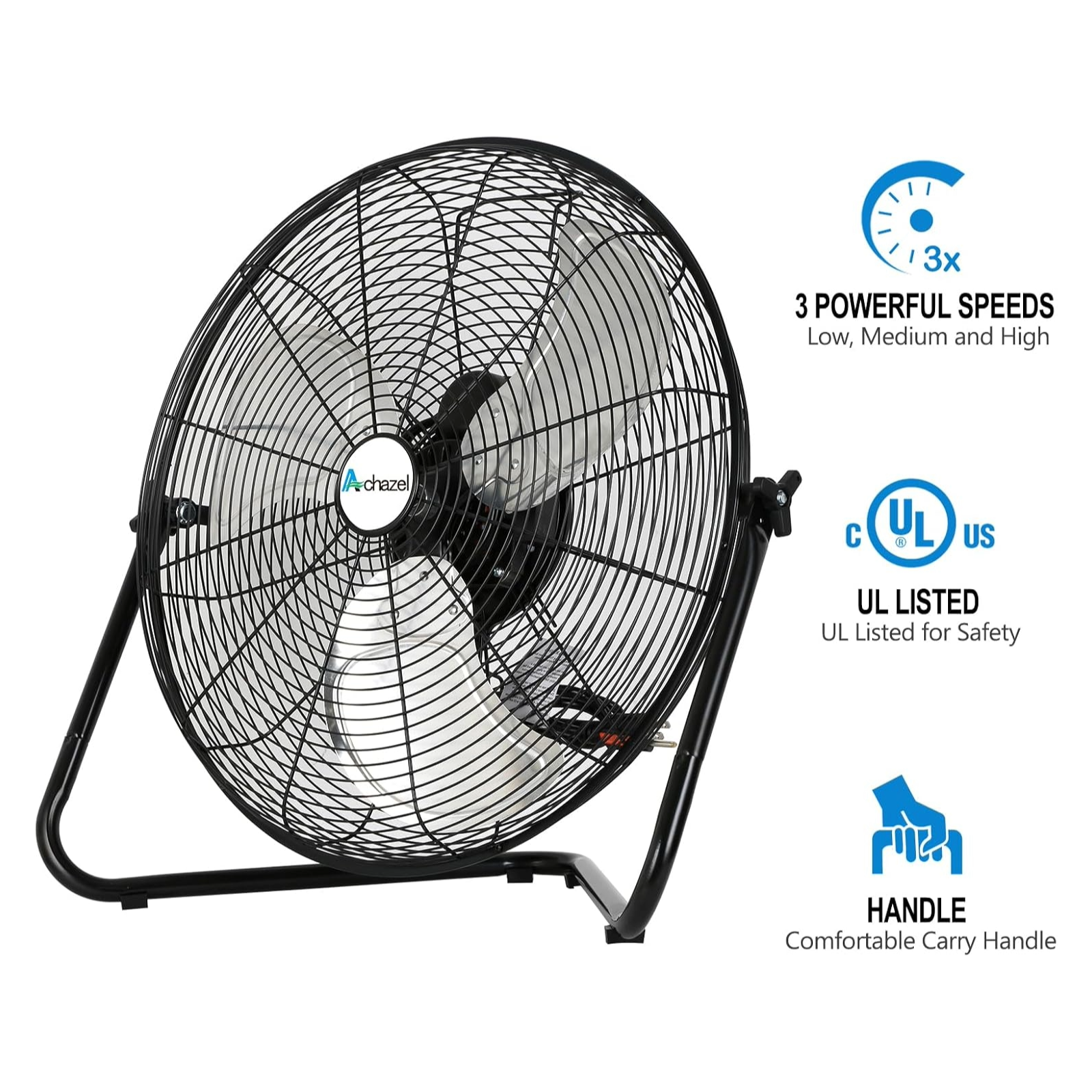 ACHAZEL 20" High Velocity Floor Fan, 3 Speed 5200 CFM Heavy Duty Metal Industrial Floor Fan with Wall-Mounting System, Ideal for Garage, Workshop, Greenhouse and Basement