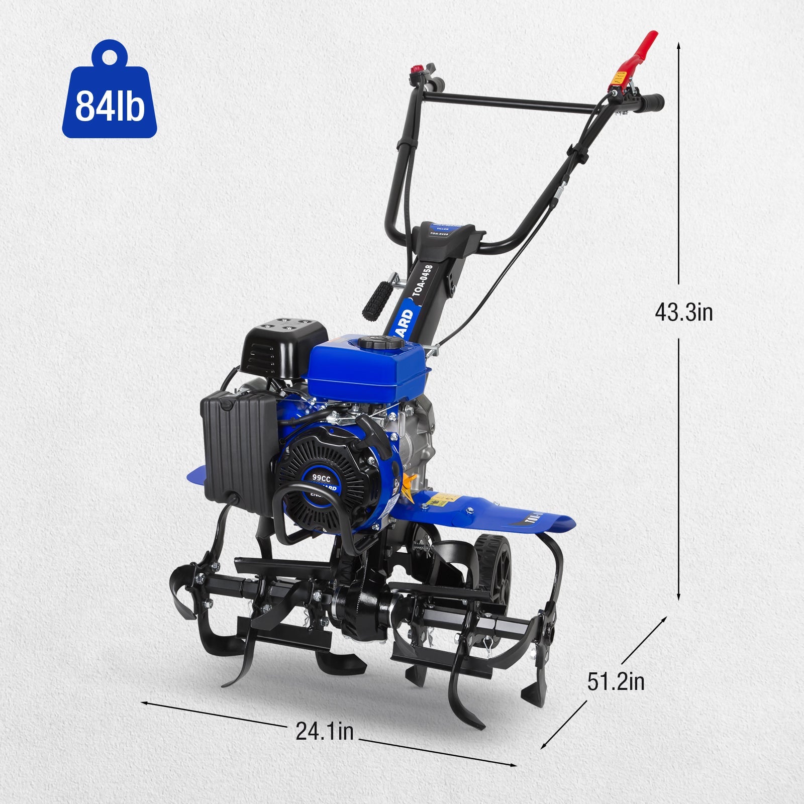 BILT HARD 17" Gas Tiller Cultivator, 99cc Engine, 11.8" Depth, Adjustable Handle & Wheels – Ideal for Weeding, Soil Prep & Garden Cultivation