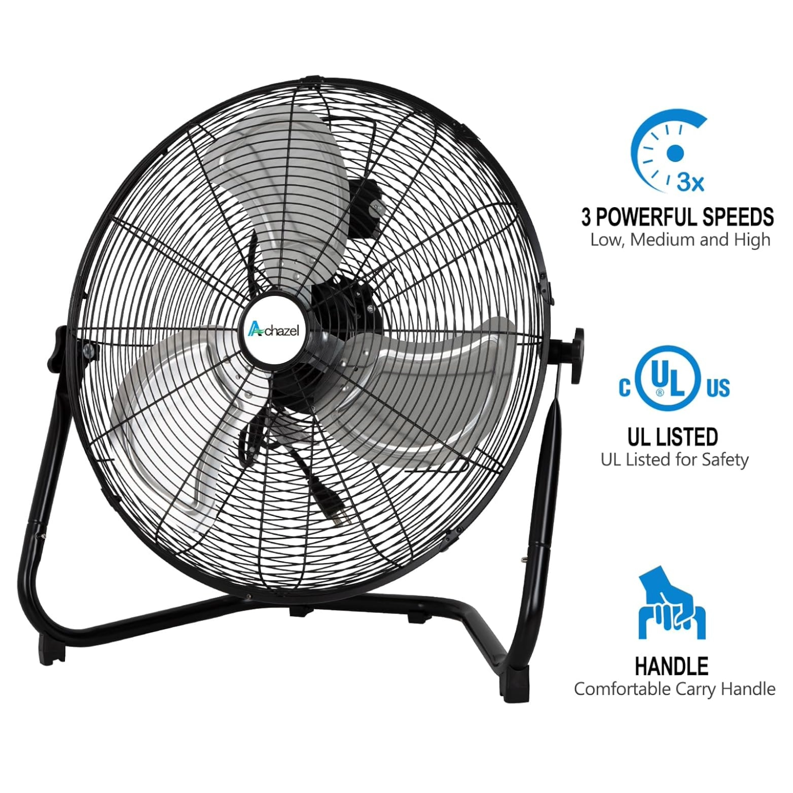 ACHAZEL 20" 3-Speed High Velocity Floor Fan, 4650 CFM, Heavy Duty Metal Industrial Shop Fan with Wall-Mount System, Ideal for Garage, Workshop & Commercial Use