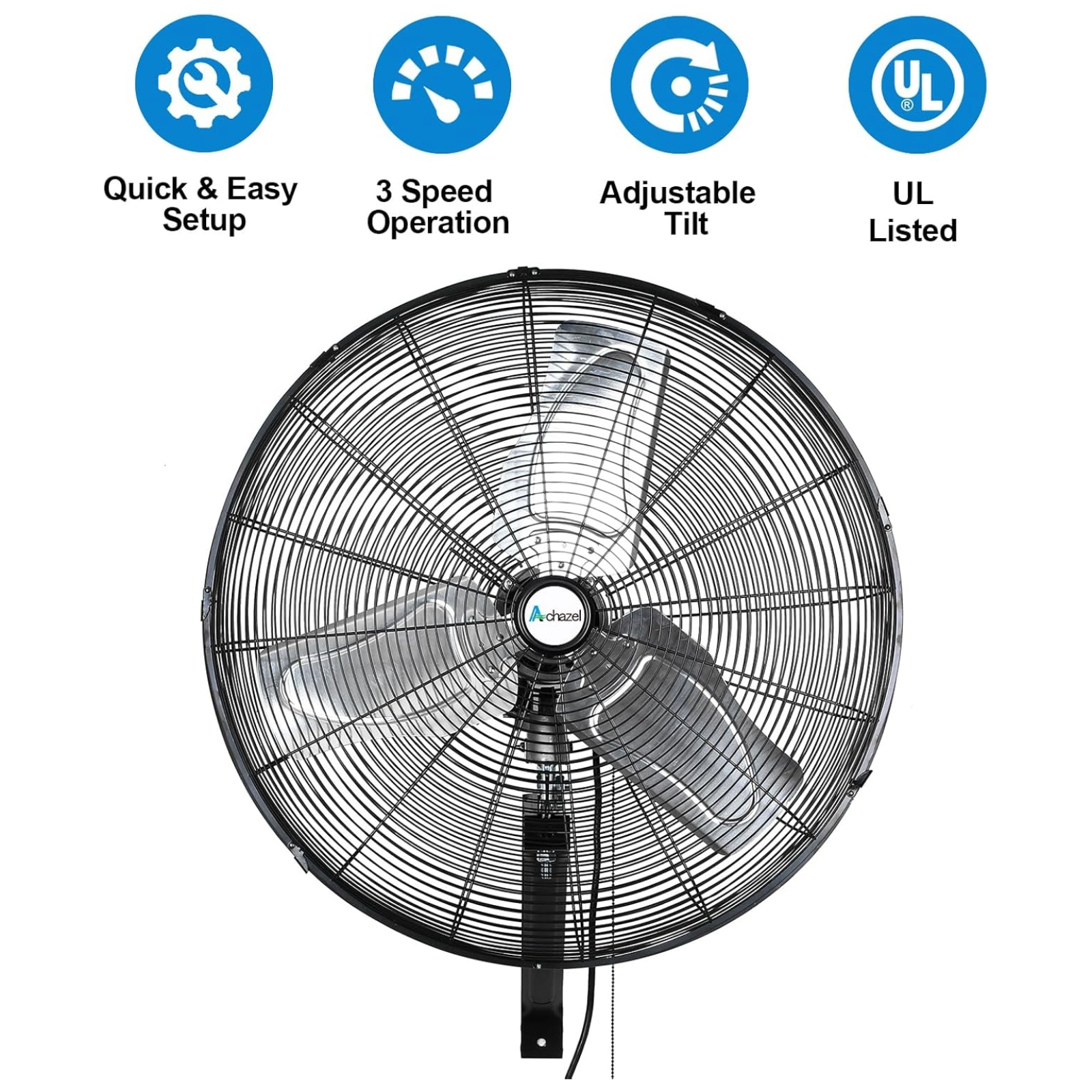 ACHAZEL 24" 6500 CFM High-Velocity Wall Fan: 3-Speed Oscillating, Heavy-Duty Shop Fan, UL Listed