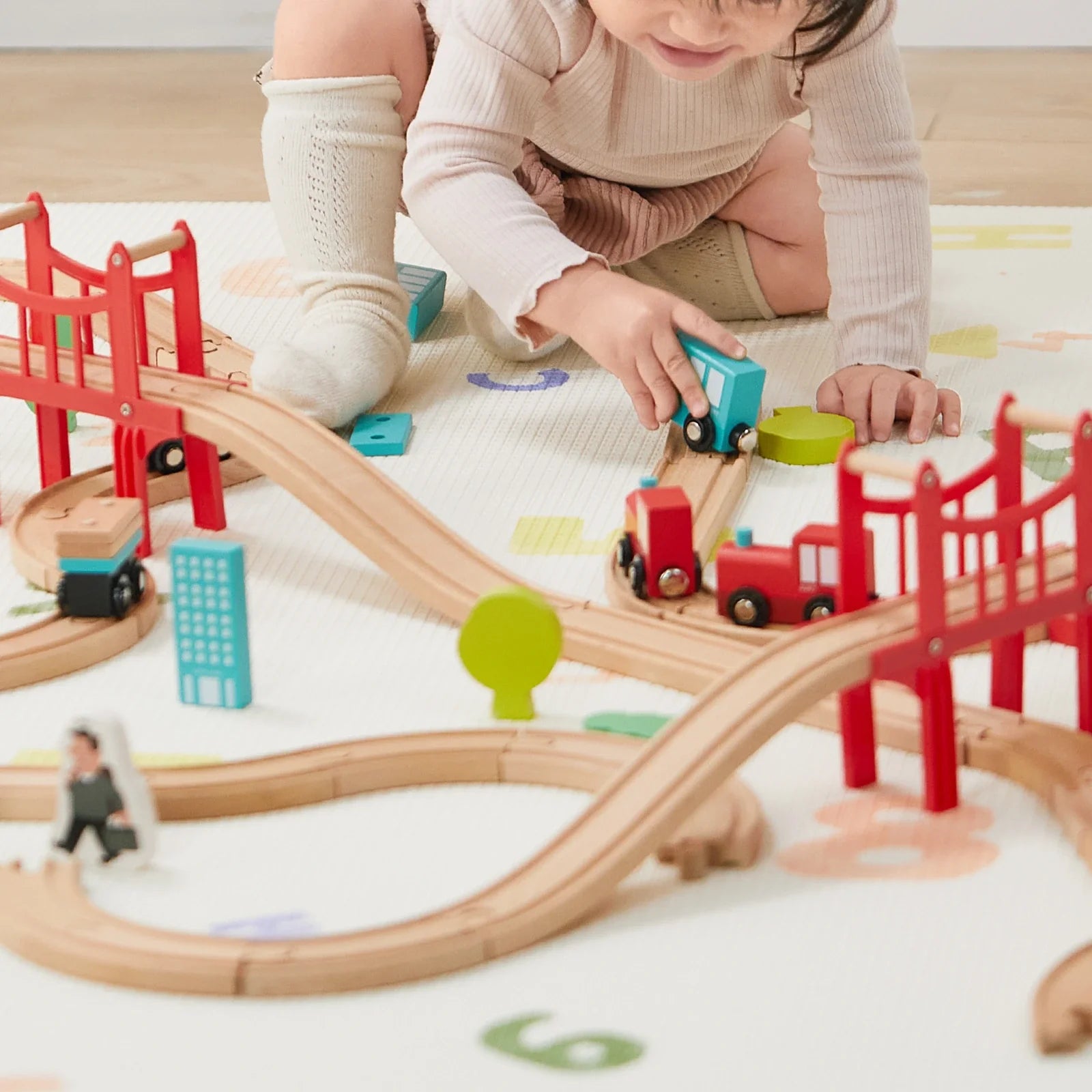 Tiny Land Wooden Train Set for Children 39 Pcs