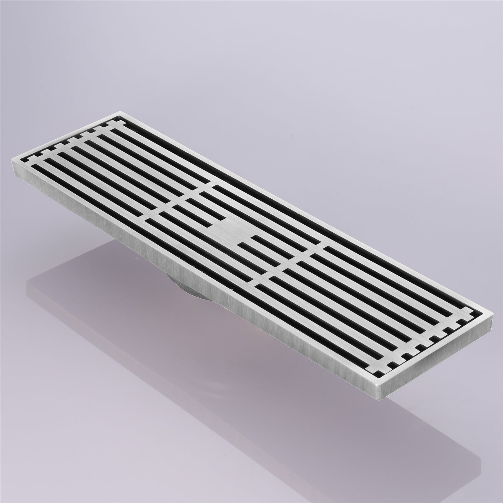 Desagüe de piso rectangular de níquel cepillado de 12 pulgadas - Rejilla de cubierta con patrón de orificios cuadrados - Extraíble - Incluye accesorios