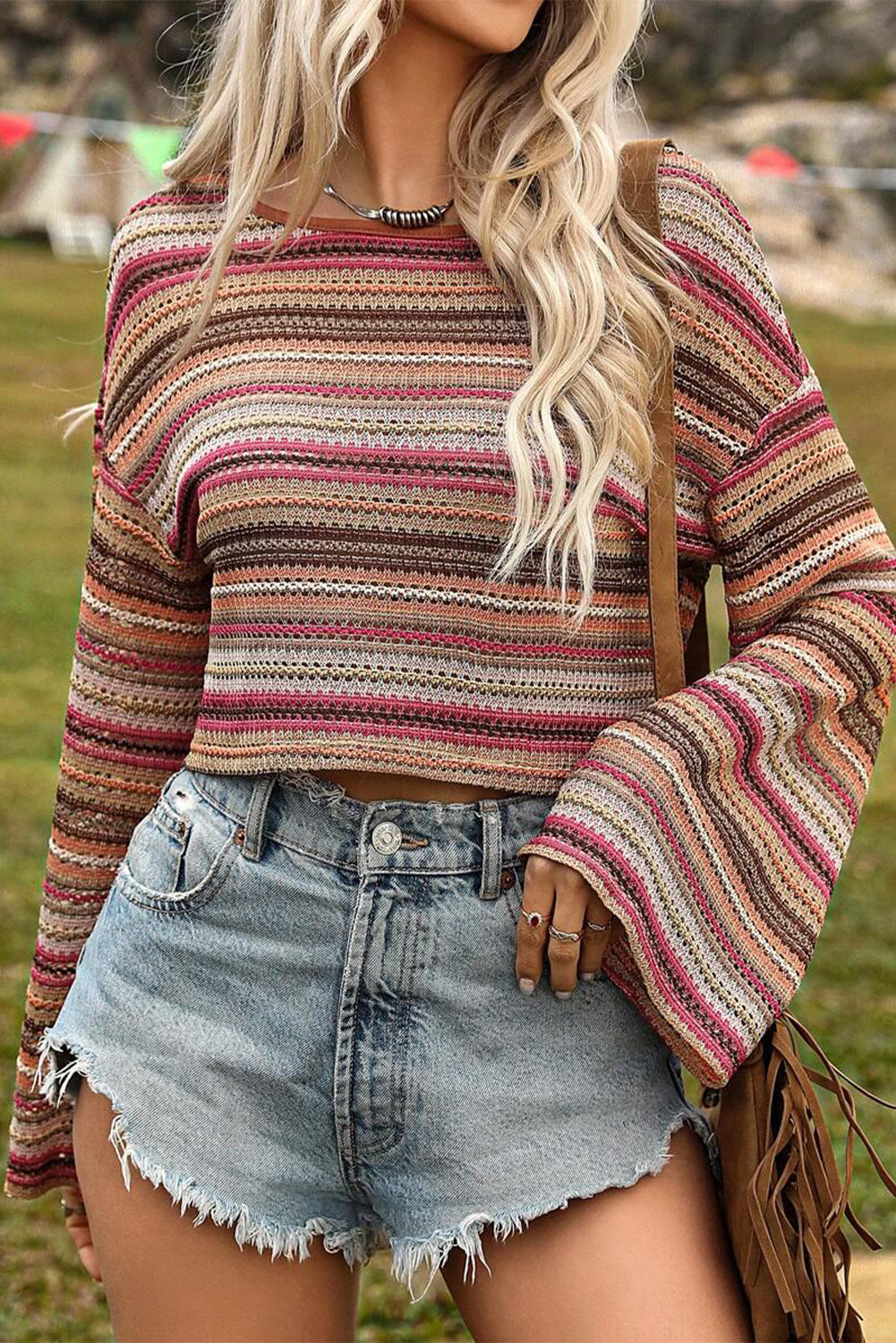 Cold Shoulder Knit Top with Bell Sleeves