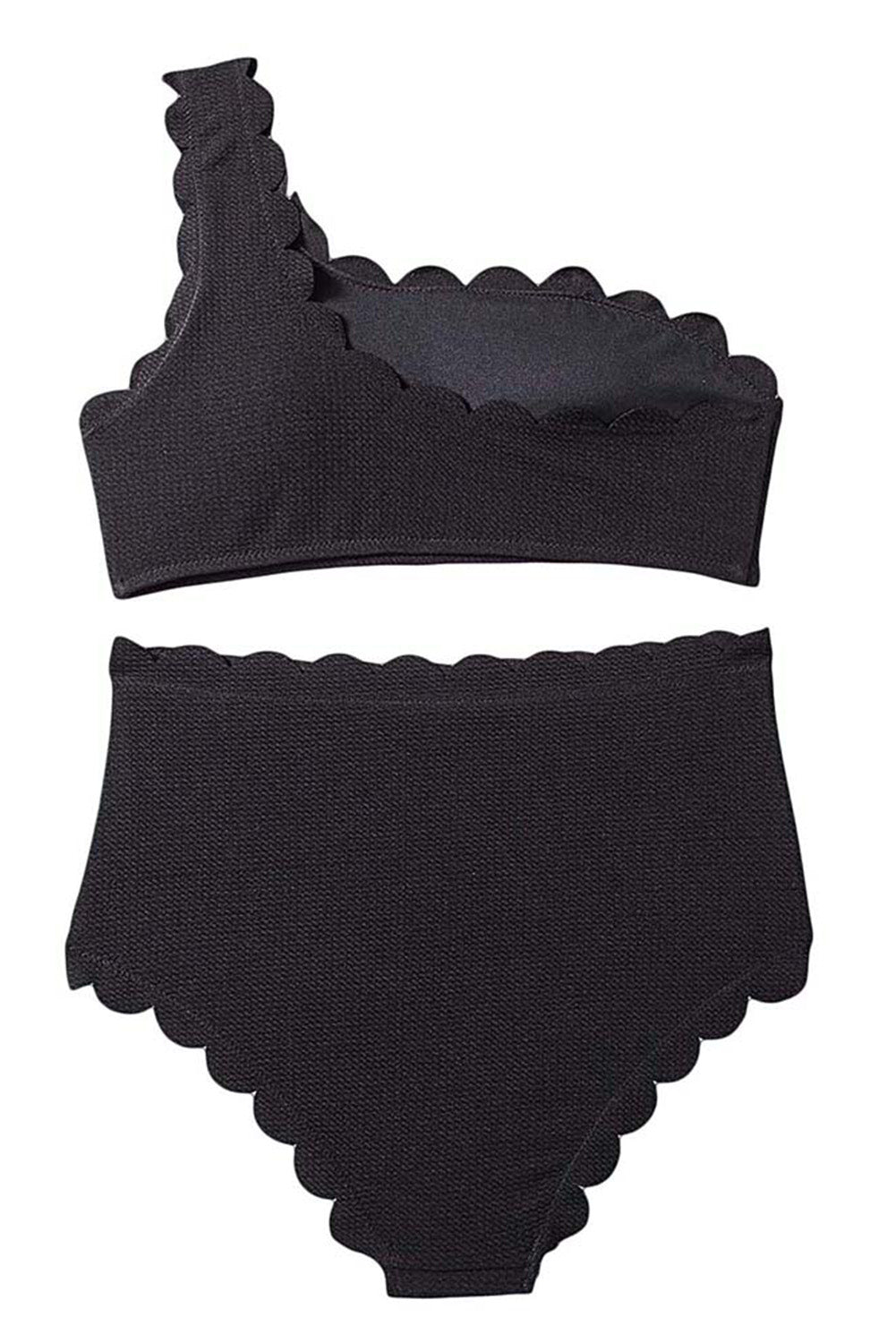 One-Shoulder Scalloped High-Waisted Bikini
