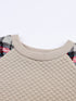 Textured Knit Top with Plaid Sleeves