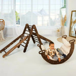 5 in 1 Montessori Climbing Set: Triangle Ladder + Arch/Rocker + Slide Board/Ramp + Netting rope + Cushion