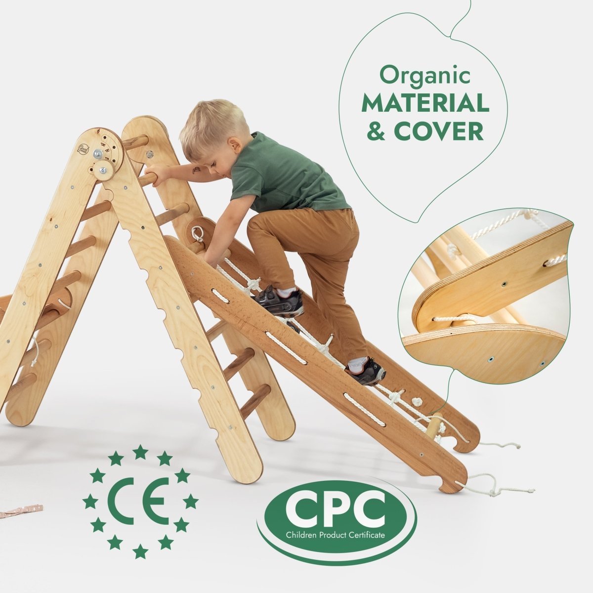 5 in 1 Montessori Climbing Set: Triangle Ladder + Arch/Rocker + Slide Board/Ramp + Netting rope + Cushion