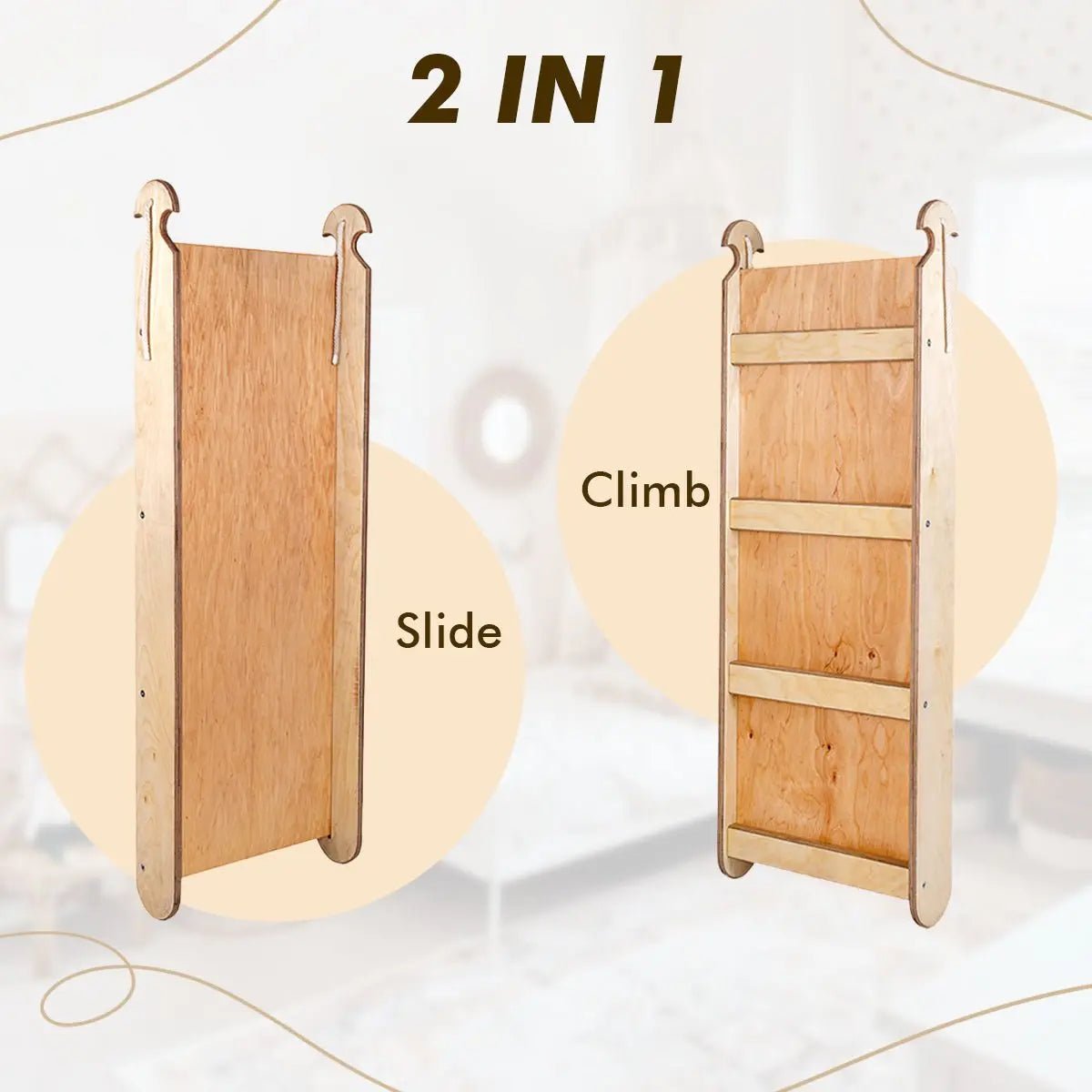 5 in 1 Montessori Climbing Set: Triangle Ladder + Climbing Arch + Slide Board + Climbing Net + Art Addition