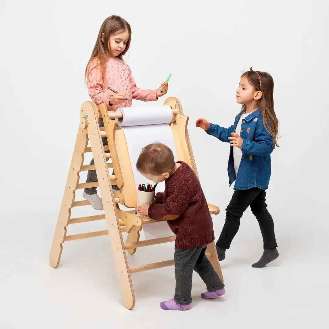 5 in 1 Montessori Climbing Set: Triangle Ladder + Climbing Arch + Slide Board + Climbing Net + Art Addition