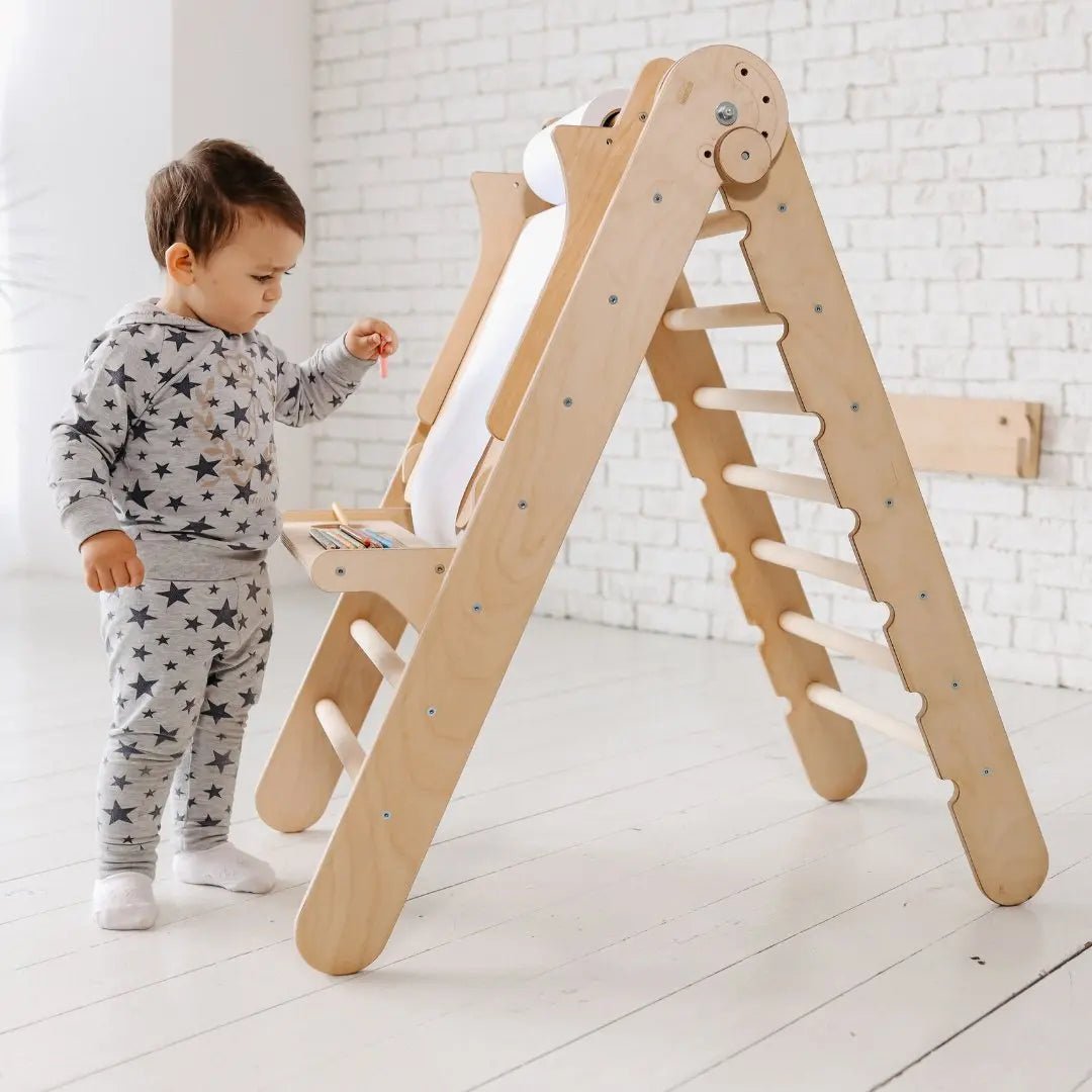 5 in 1 Montessori Climbing Set: Triangle Ladder + Climbing Arch + Slide Board + Climbing Net + Art Addition