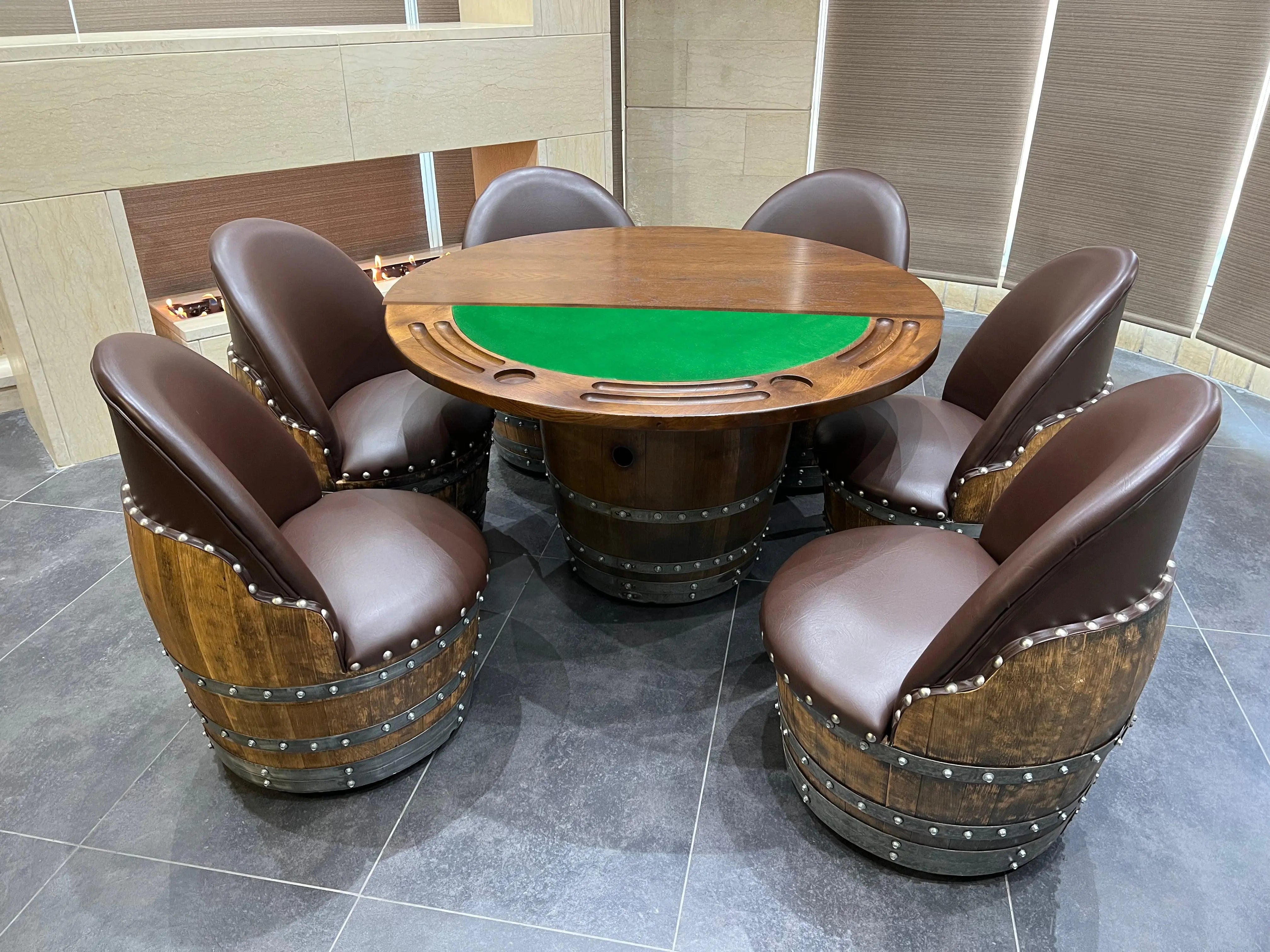 Juego de póker de barril de vino con tablero extraíble - Mesa de juego y silla de barril - Mesa de barril de vino para comer y póker