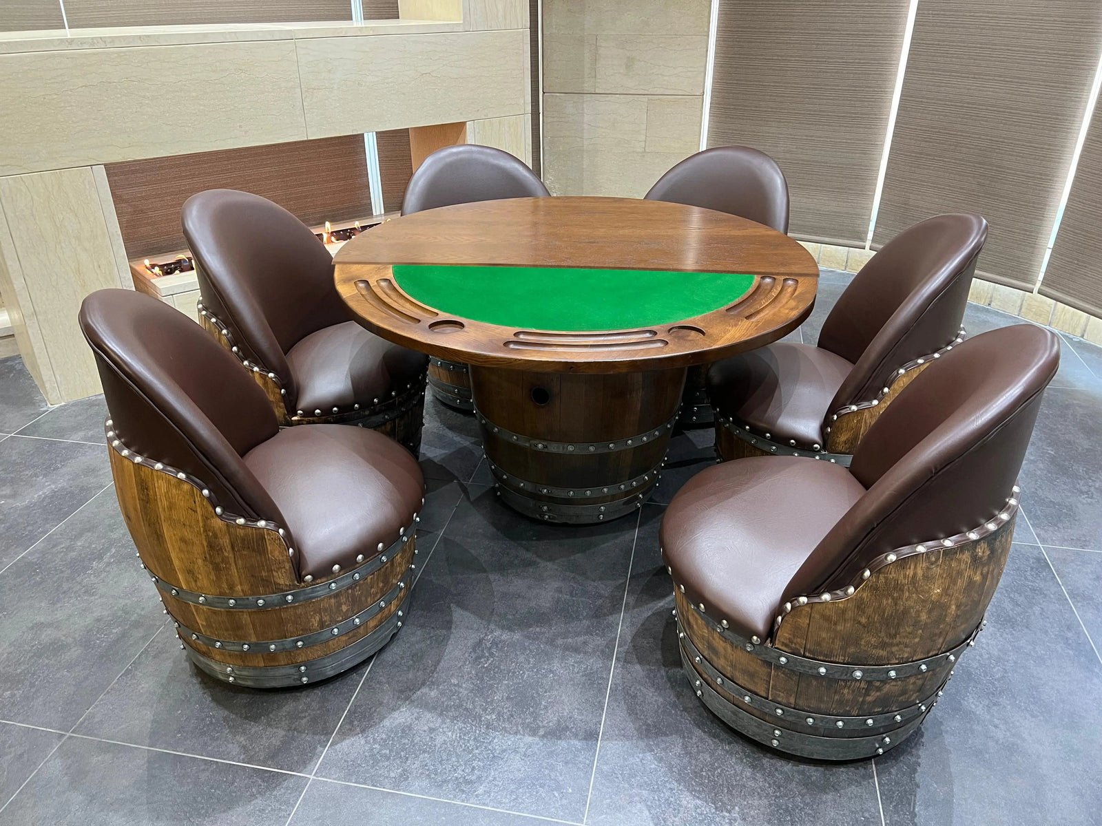 Juego de póker de barril de vino con tablero extraíble - Mesa de juego y silla de barril - Mesa de barril de vino para comer y póker