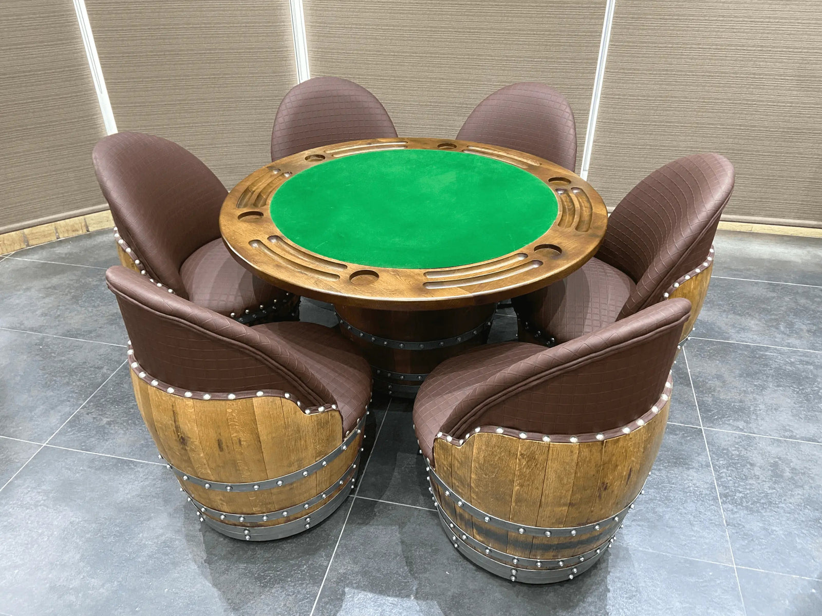 Juego de póker de barril de vino con tablero extraíble - Mesa de juego y silla de barril - Mesa de barril de vino para comer y póker
