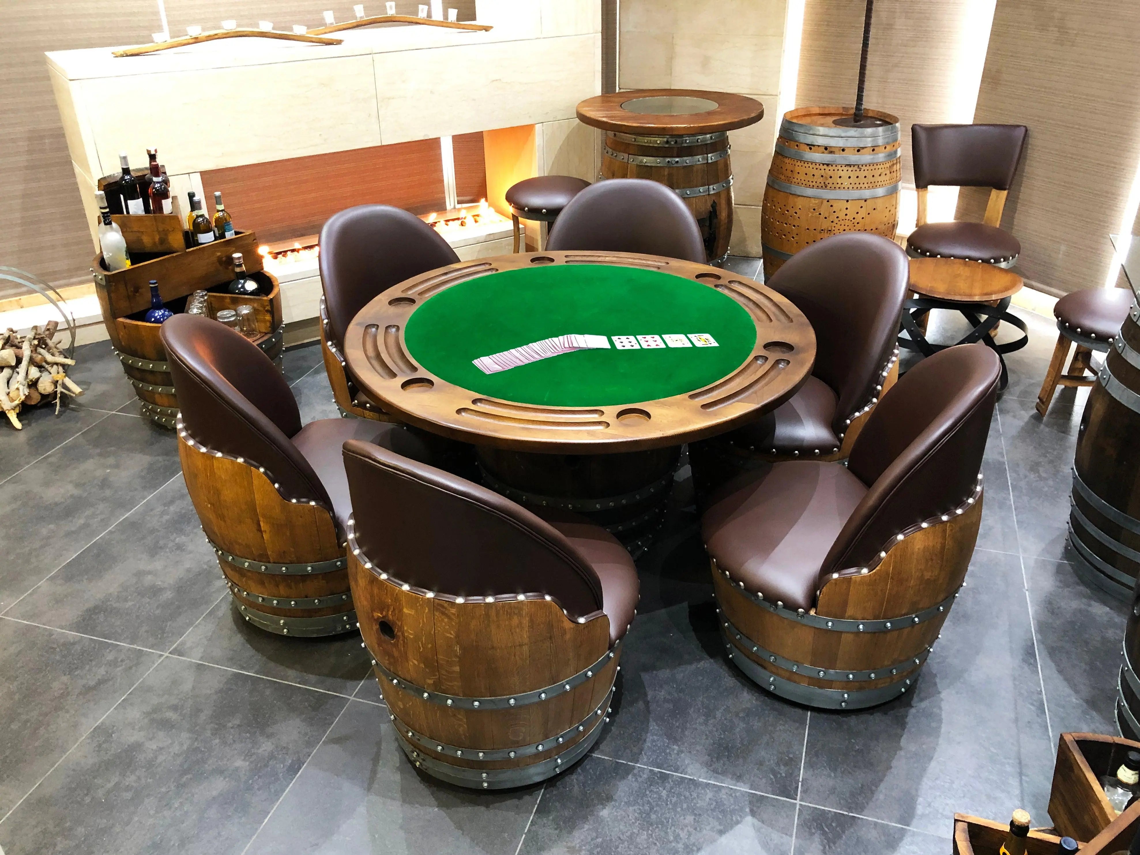 Juego de póker de barril de vino con tablero extraíble - Mesa de juego y silla de barril - Mesa de barril de vino para comer y póker