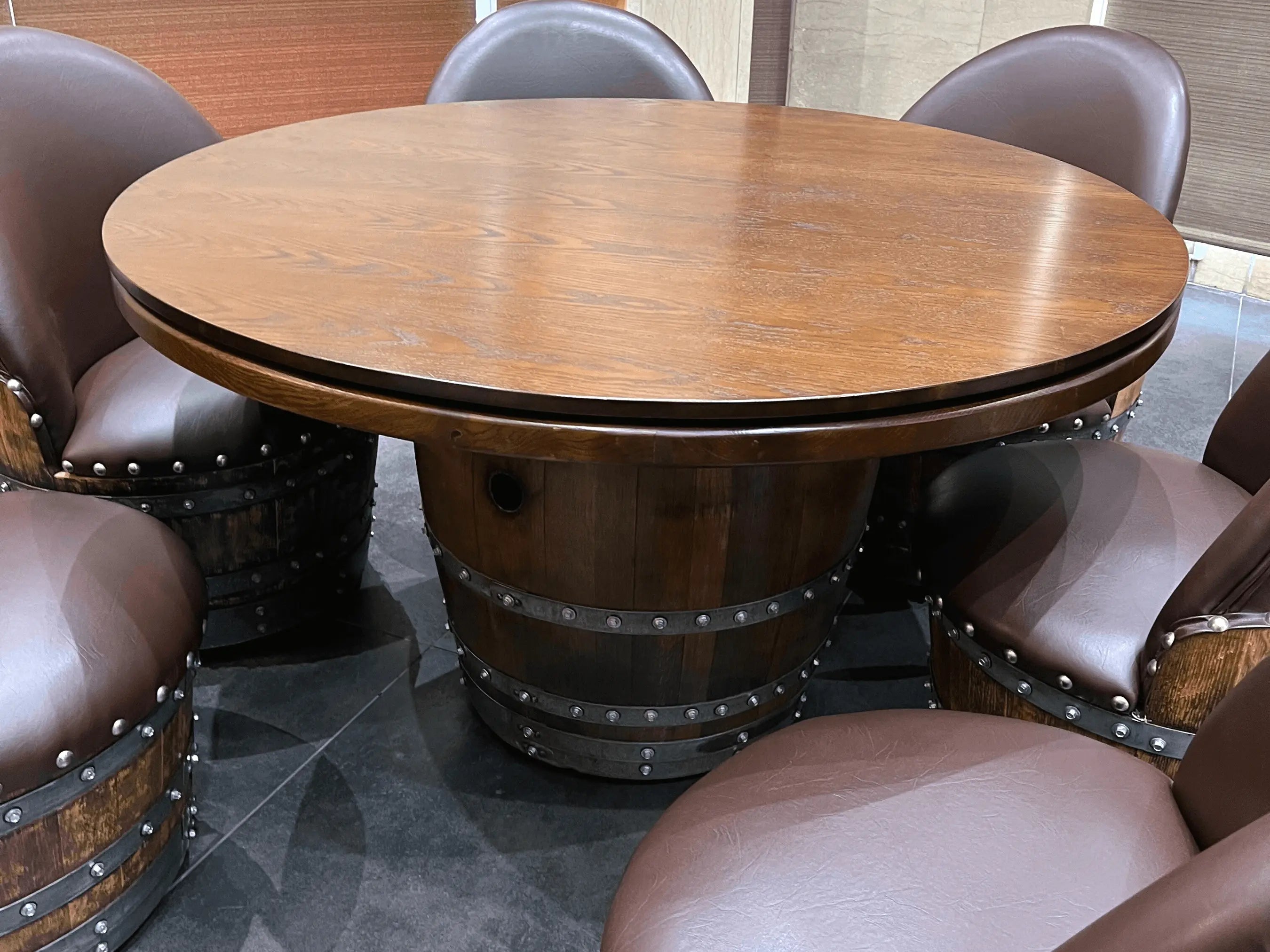 Juego de póker de barril de vino con tablero extraíble - Mesa de juego y silla de barril - Mesa de barril de vino para comer y póker