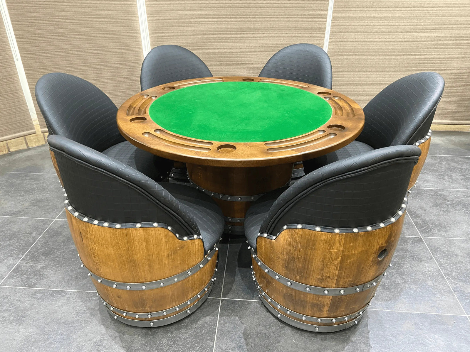 Juego de póker de barril de vino con tablero extraíble - Mesa de juego y silla de barril - Mesa de barril de vino para comer y póker