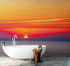 Adhesivo para pared con puesta de sol sobre la playa y cielo rojo n.° 6005