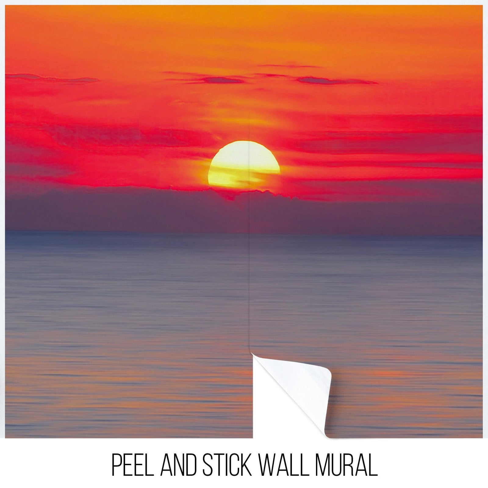 Adhesivo para pared con puesta de sol sobre la playa y cielo rojo n.° 6005