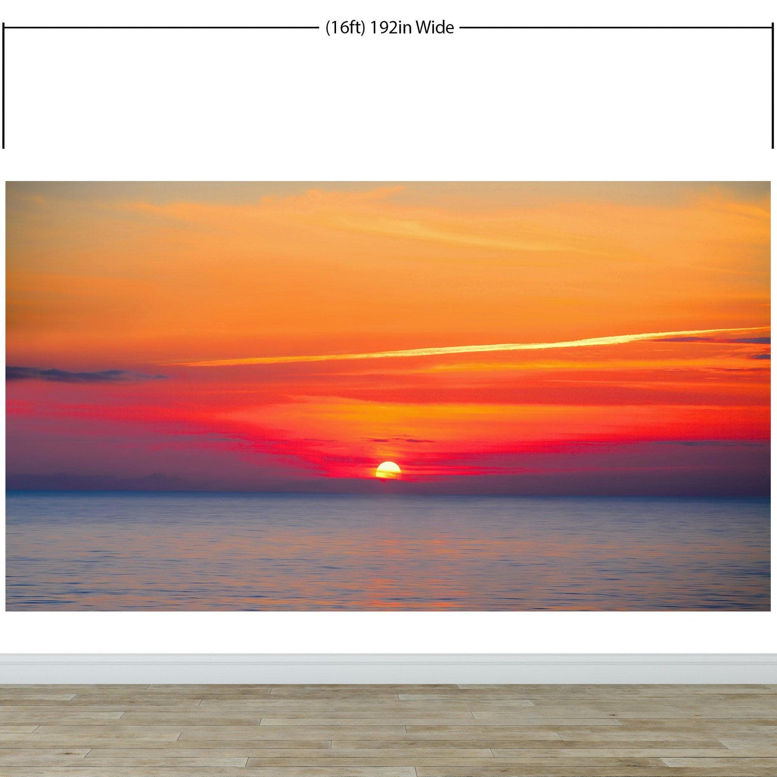 Adhesivo para pared con puesta de sol sobre la playa y cielo rojo n.° 6005