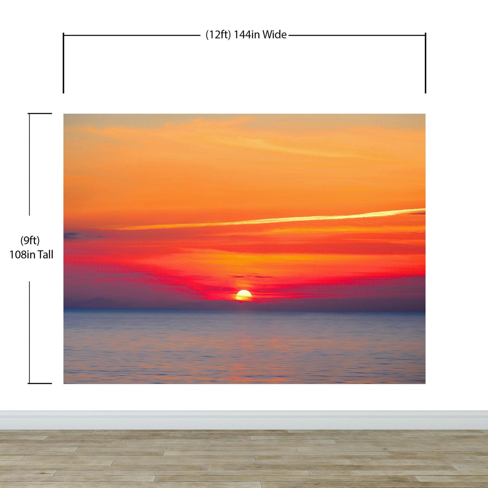 Adhesivo para pared con puesta de sol sobre la playa y cielo rojo n.° 6005