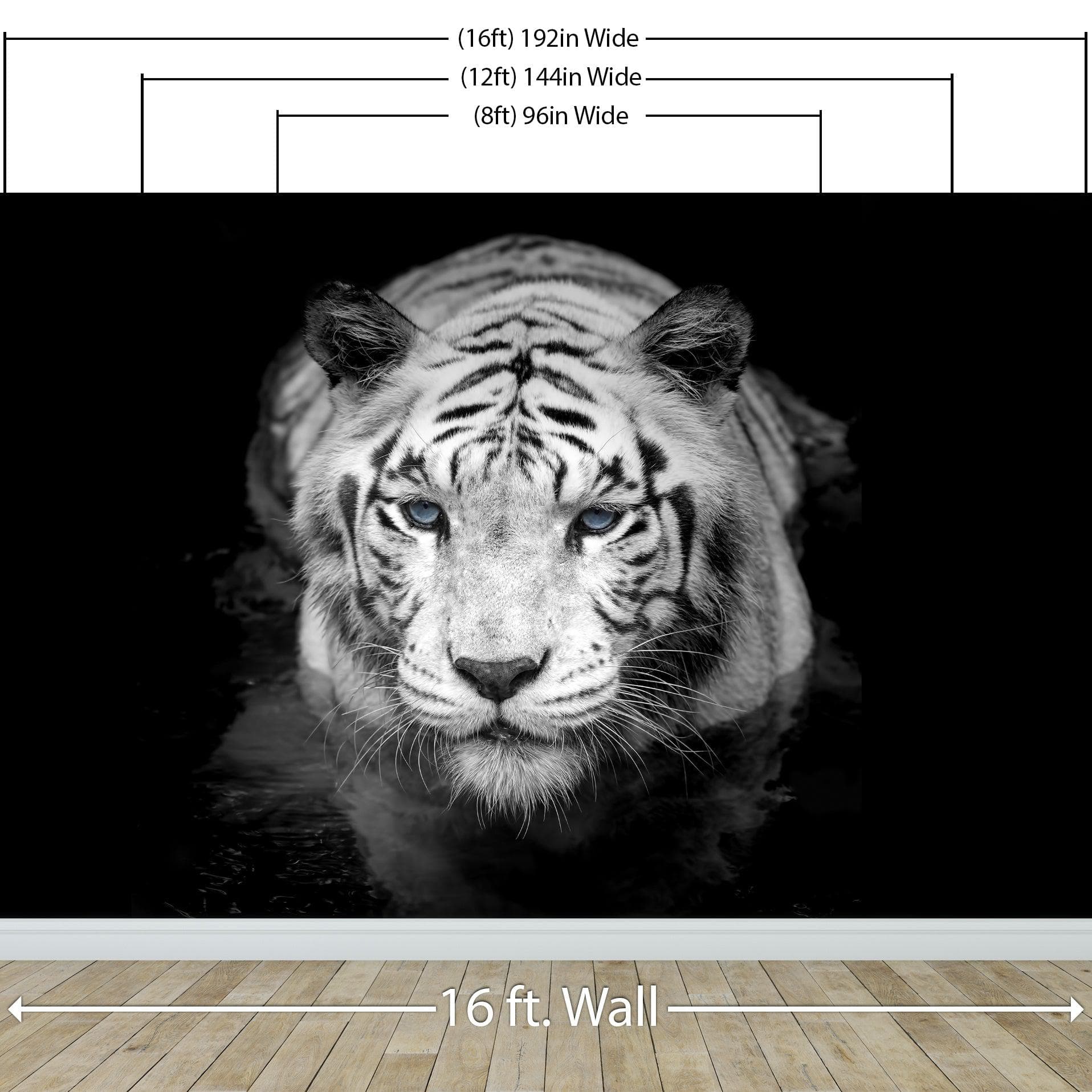 Mural grande "Tigre mira fijamente" (blanco y negro) n.° 6045