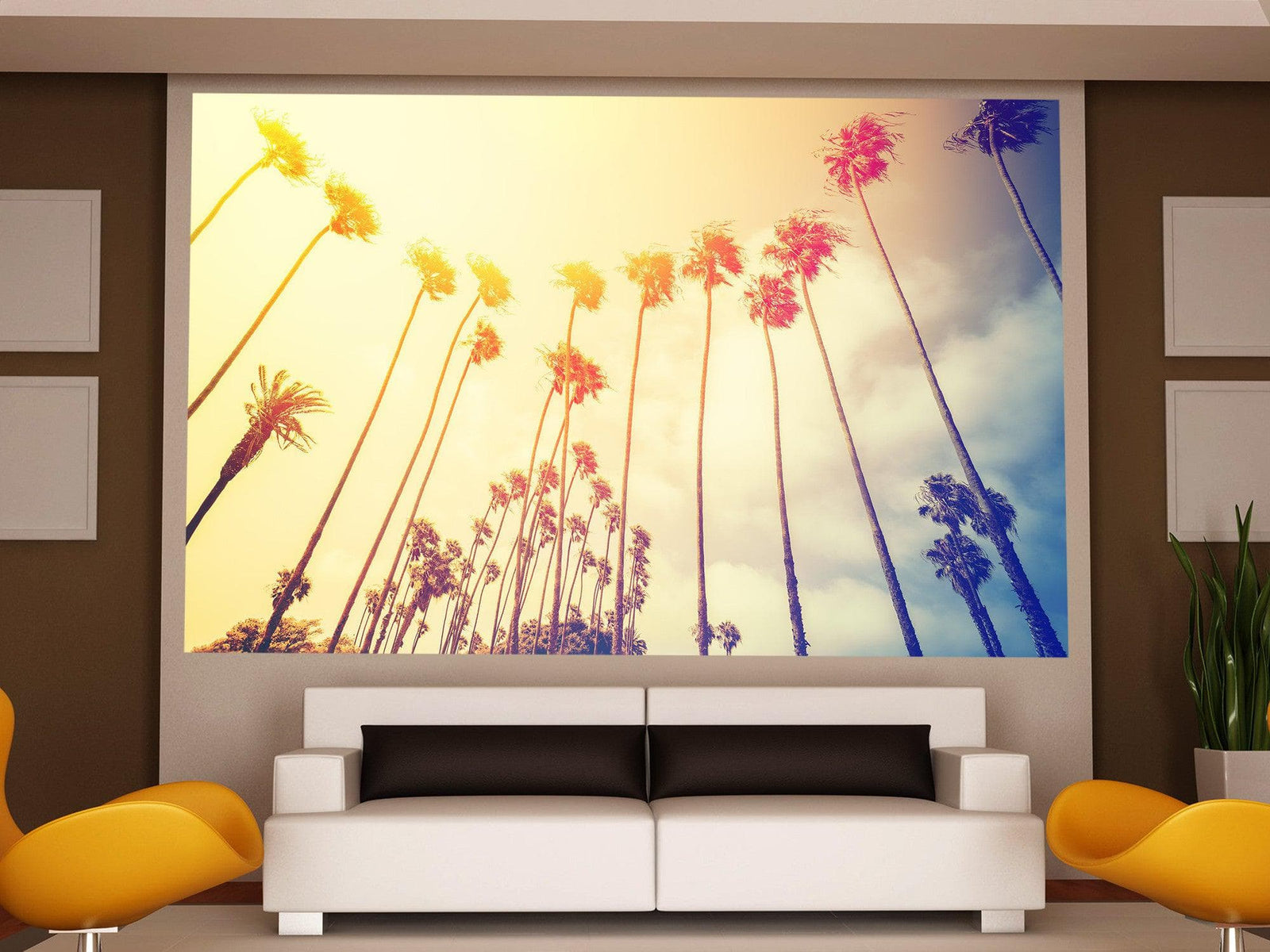Mural de pared con palmeras al atardecer en California de estilo retro n.° 6050