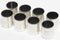 Set of metal bushings with black inserts on a white background