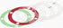 Three circular gaskets in red, green, and white on a white background