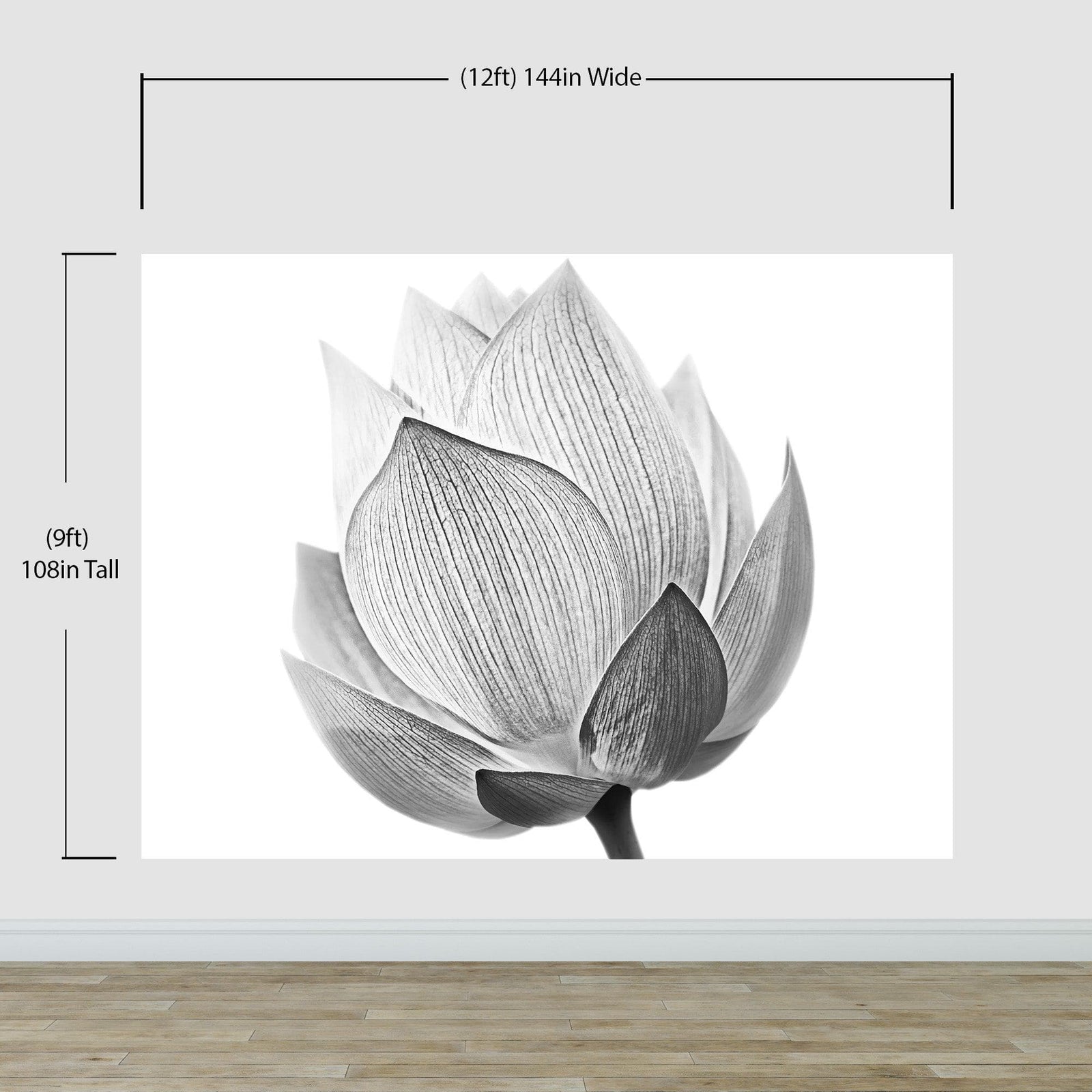 Mural de pared con flor de loto en blanco y negro n.° 6116
