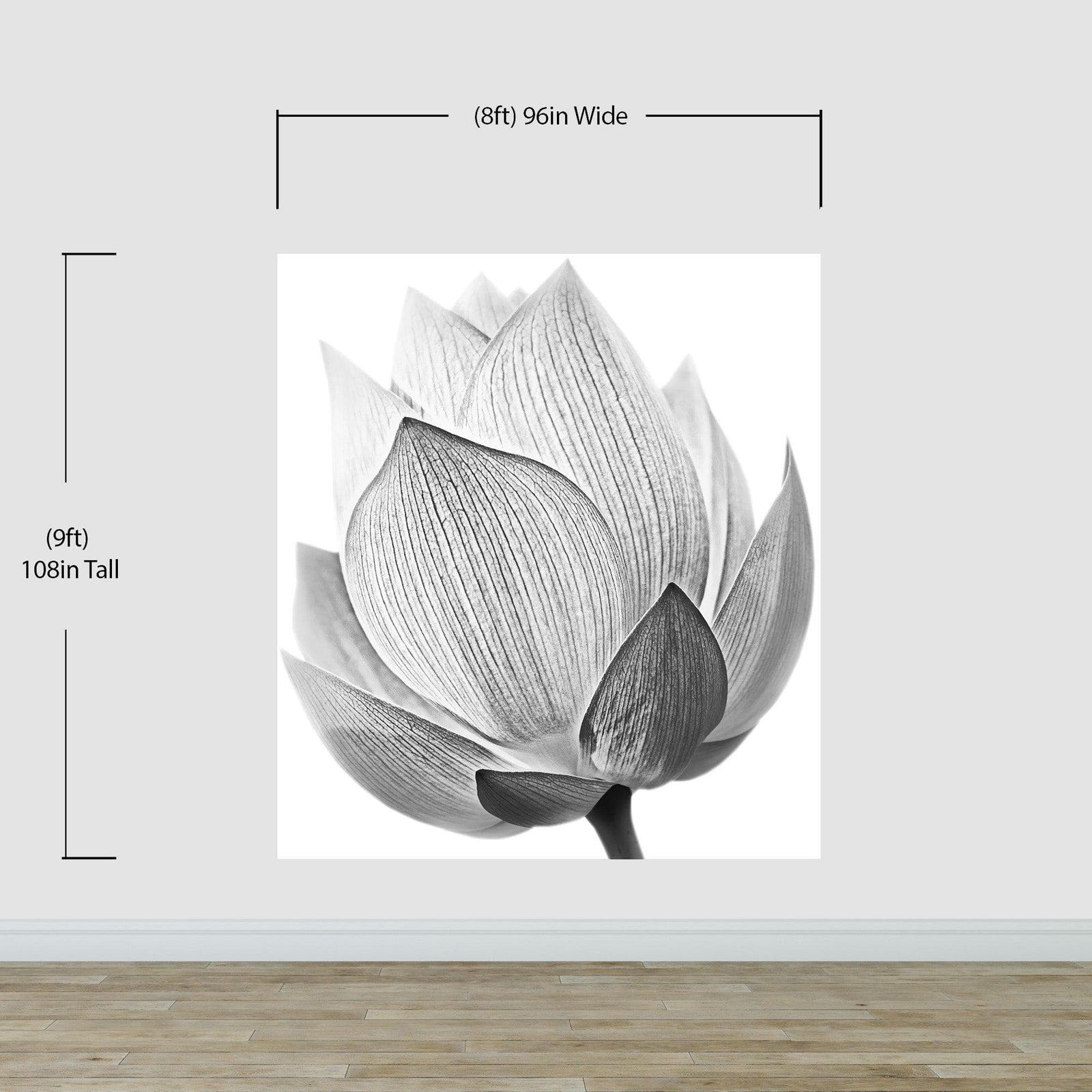 Mural de pared con flor de loto en blanco y negro n.° 6116