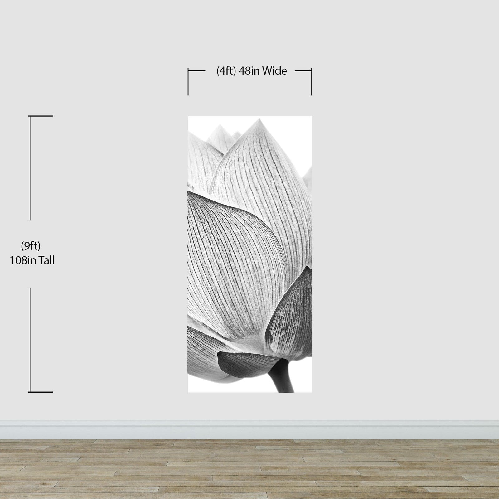 Mural de pared con flor de loto en blanco y negro n.° 6116
