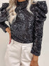Sequin Embellished Mock Neck Top
