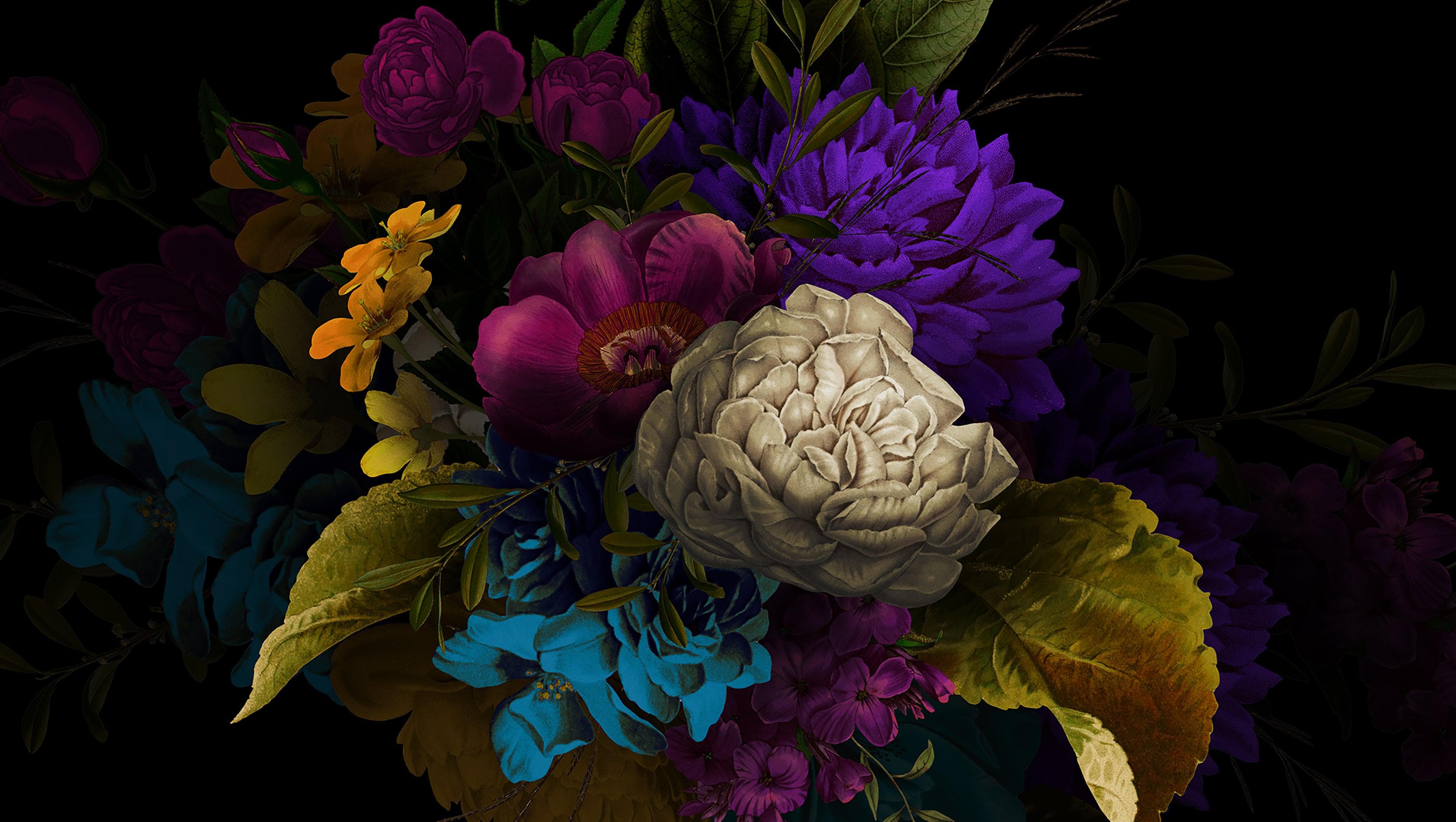Melancholy Flower Wall Mural. Black background. #6130