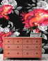 Valentines Hearts and Roses Watercolor Pattern Wall Mural. Black background. #6136