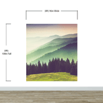 Mural de pared con vista al bosque de montaña con niebla colorida | Papel tapiz autoadhesivo. #6159