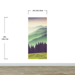 Mural de pared con vista al bosque de montaña con niebla colorida | Papel tapiz autoadhesivo. #6159