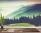 Mural de pared con vista al bosque de montaña con niebla colorida | Papel tapiz autoadhesivo. #6159