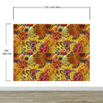 Japanese Art Koi Fish Peel and Stick Wallpaper. Gold Flowers Background.  Removable Wall Mural #6192