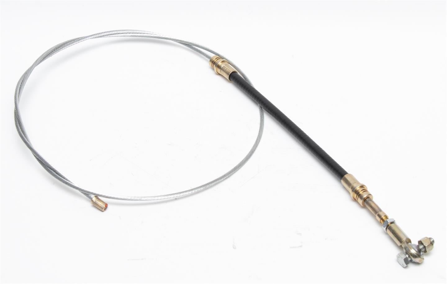 Mechanical cable with brass connectors on a white background